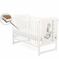 BabyNeeds Timmi Girafa, patut alb din lemn de pin si MDF 120x60 cm, cu saltea Cocos Confort de 12 cm - 1