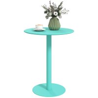 Masa de dining rotunda HOMCOM pentru 2 persoane Ø60 cm, design modern, cadru din otel, verde, pentru interior si exterior - 1