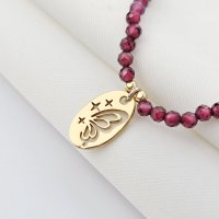 Lantisor Butterfly - Pietre Granat & Pandantiv cu Aripa Fluturas - Argint placat cu Aur Galben 18K - 1