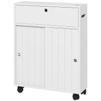 Dulap de baie kleankin cu suport pentru hârtie igienică pe roți - 52 x 17 x 67 cm alb | Aosom Romania - 1