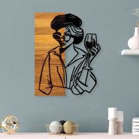 Tablou decorativ Woman din lemn si metal, Negru, 39x3x50 cm - 1
