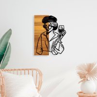 Tablou decorativ Woman din lemn si metal, Negru, 39x3x50 cm - 2