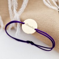 Bratara personalizata cu banut de 15 mm - Gravare gratuita - Aur Galben 14K - Snur reglabil - 1