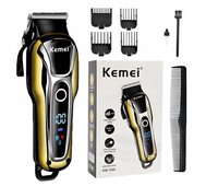 Aparat de tuns Kemei KM 1990, fara fir, cu acumulator de 2000 mAh, display LCD si lame din inox - 1