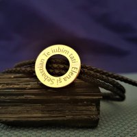 Bratara pentru barbati Compas cu mesaj personalizat - Argint 925 placat cu Aur 14K si Piele - 1