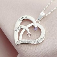 Lantisor Inima cu Poveste - 2 nume si Cristale Zirconia - Argint 925 - 1