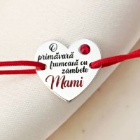 Bratara Inima - Primavara in fiecare zi pentru mama - Argint 925 cu cristal Swarovski - Snur ajustabil, disponibile in multiple culori - 1