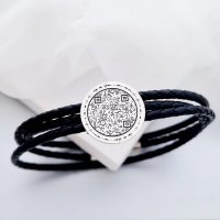 Bratara Iubire transmisa - Banut 20 mm cu amprenta vocala si Qr Code - Argint 925 - Piele impletita - 1