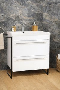 Set Baza Front MDF cu Lavoar Seria 754, Cadru Metalic, Sertare, 70 cm, Alb - 1