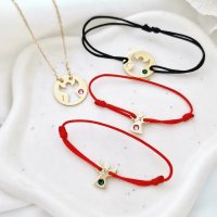 Set Bijuterii Familie Personalizate – 3 Bratari si 1 Lantisor – Ingerasi cu Cristale Swarovski – Argint 925 Placat cu Aur 18K – Snur Reglabil - 1