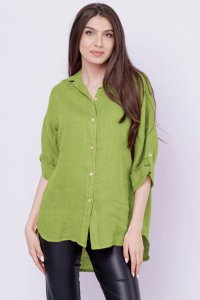 Camasa verde oliv lejera, din in cu fald pe spate - 1