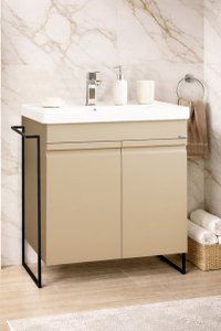 Set Baza Front MDF cu Lavoar Seria 786, Cadru Metalic, 65 cm, Cappuccino - 1