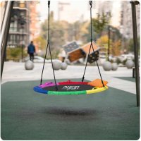 Leagan tip cuib pentru copii XXL 120 cm Neo-Sport Multicolor, Perna atasata cu Velcro inclusa, Cadru din otel, Husa impermeabila si rezistenta din material Oxford 600D, Greutate suportata 150 kg - 8