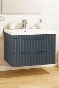 Set Baza front MDF si Lavoar seria 733, suspendata, cu sertare, montat, 80 cm, antracit - 1