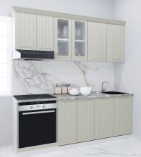 Set de Bucatarie SPACE 200 cm, 6 Module cu Cuptor, Blat Termorezistent, Fronturi MDF Crem - 1