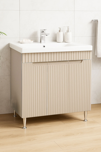 Baza frontala MDF cu lavoar seria 733, 80 cm, crem, montata - 1