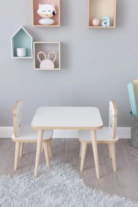 Set masa + 2 scaune copii – PAL alb, Bambi - 1