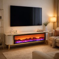 Comoda TV Royal de 160 cm cu semineu electric, iluminare LED si boxa Bluetooth - 1