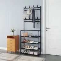 Cuier Modern cu Suport pentru Pantofi si 4 Rafturi, Plastic - 1