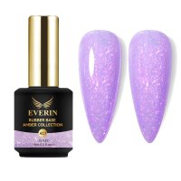 Rubber Base Everin Amber Collection 07 – Bază rubber Lila Pastel cu Fulgi Irizați, HEMA &amp; TPO Free, 15ml - 1