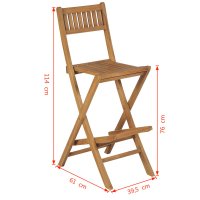 Set 2 scaune de bar pliabile pentru exterior, din lemn masiv de tec - 10