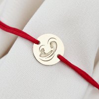 Bratara cu Banut de 10 mm - Fecioara Maria si Pruncul Iisus - Aur Galben 14K cu Snur Reglabil - 1