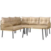 Outsunny Set Mobilier Grădină 4 Piese: 2 Canapele, Fotoliu Colț și Măsuță Bej | Aosom Romania - 1