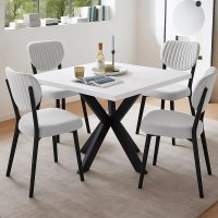Set Masa Bucatarie cu 4 Scaune , masa MDF, Alb,80x80x74 cm, - 1