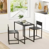 Set Masa cu 2 Scaune Cafea Homs, Cadru Metalic, Bej Marmorat Negru / Negru, Model 10976 - 1