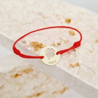 Bratara personalizata Good luck - Trifoi decupat si nume - Aur Galben 9K cu snur reglabil - 1