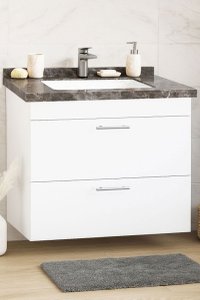 Set Baza si Lavoar 867, suspendat, cu sertare, 80 cm, alb si antracit - 1