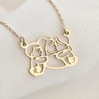 Lantisor In inima mamei - Pandantiv Mama&copii si inimi cu initiale - Argint 925 placat cu Aur Galben 18K - 1
