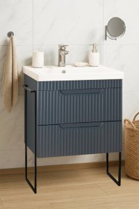 Set Baza front MDF si Lavoar seria 733, cadru metalic, sertare, montata, 60 cm, antracit - 1