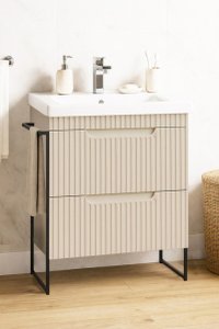 Baza Front MDF cu Lavoar Seria 733, Cadru Metalic, Sertare, 60 cm, Crem - 1