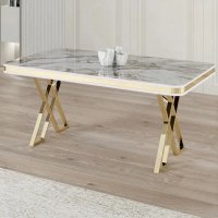 Masa Lux cu aspect de marmura alba, 160 x 80 x 74 cm - 1