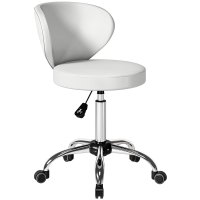 Taburet HOMCOM cu roti, reglabil 73-88 cm, spatar ergonomic, pivotant 360°, alb | Aosom Romania - 1