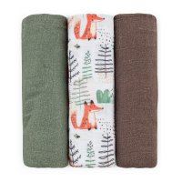 Set 3 scutece Petite&Mars Moussy din muselina de bambus, hipoalergenice, 68 x 68 cm, certificate Oeko Tex Standard 100, Forest Fox - 1