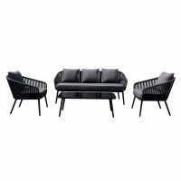 Set mobilier exterior KLUGMEISTER KJF10537, canapea, 2 fotolii si masa din sticla, gri, cu perne incluse - 1