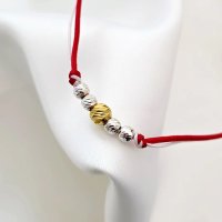 Bratara Martisor - 5 Bilute Simetrie - Argint 925 - Snur combinat Rosu&Alb - 1