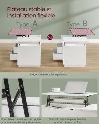 Masa de cafea extensibila Vasagle Alb 100x50x48.5 cm - 6
