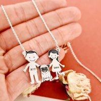 Pandantiv Familie cu Pug - Argint 925 Personalizat - 1