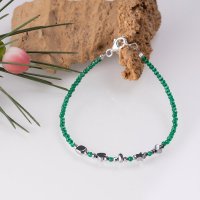 Bratara argint subtire verde-auriu din cubic zirconia si hematit - 1