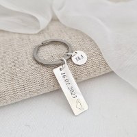 Breloc personalizat - Placuta si banut - Argint 925 - inel otel inoxidabil - 1