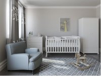 Patut din lemn si PAL Mini Sleight White 120x60 cm cu laterala detasabila si margine din silicon pentru protectie dintisori - 1