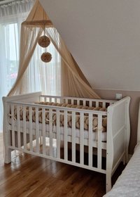 Patut din lemn si PAL Mini Sleight White 120x60 cm cu laterala detasabila si margine din silicon pentru protectie dintisori - 2