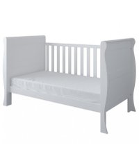 Patut din lemn si PAL Mini Sleight White 120x60 cm cu laterala detasabila si margine din silicon pentru protectie dintisori - 4