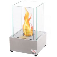 HOMCOM Semineu de Masa cu Bioetanol 0.4L, Sobă din Oțel si Sticlă pentru Interior si Exterior, Dimensiuni 20x20x33 cm, Argintiu | Aosom Romania - 1