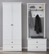 Set hol BRANDSON, 3 piese, dulap 2 usi, comoda, cuier, alb, 162x41x199 cm - 1