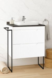 Set Baza front MDF si Lavoar seria 633, cu sertare, cadru metalic, 60 cm, alb rustic - 1