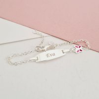 Bratara bebe - Placuta cu nume - Fluturas colorat si lantisor - Argint 925 Rodiat - 1